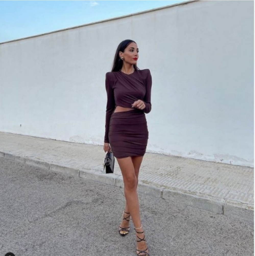 Zara Draped Brown Mini Dress NWT - Picture 3 of 15